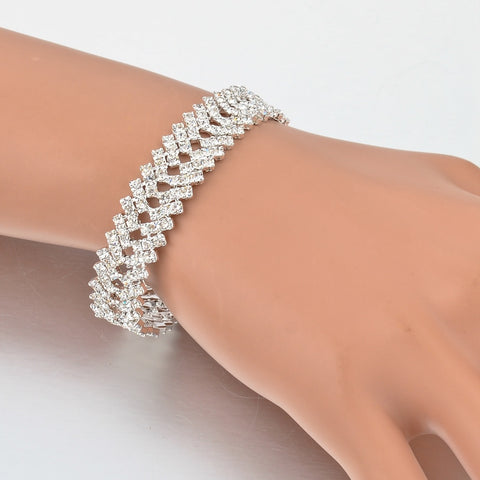 Image of Double Layer Crystal Silver Bracelet - Rosecolor