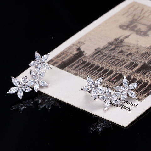 Image of Three Flower Silver crystal Stud Earrings - Rosecolor