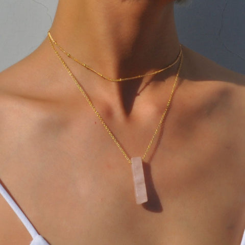 Image of Natural Crystal Quartz Stone Necklace - Rosecolor