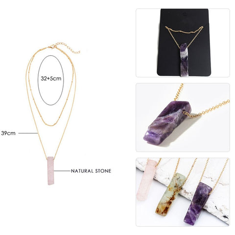 Image of Natural Crystal Quartz Stone Necklace - Rosecolor