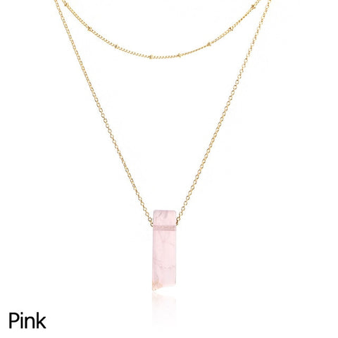 Image of Natural Crystal Quartz Stone Necklace - Rosecolor