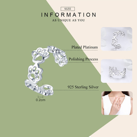 Image of Sterling Silver Cat Dog Paw Print Ring - Rosecolor