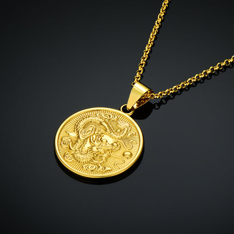 Image of Vintage Gold Dragon Necklace - Rosecolor