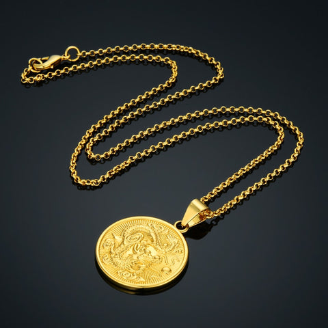 Image of Vintage Gold Dragon Necklace - Rosecolor