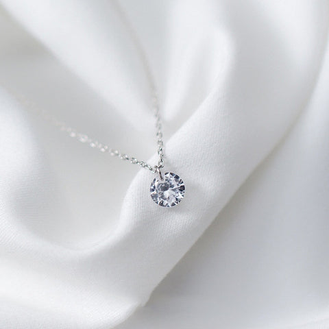 Image of Cubic Zirconia Stone Pendant Necklace - Rosecolor