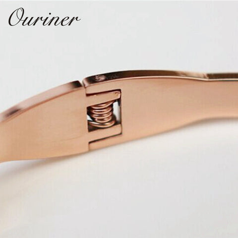 Image of Stainless Steel Gold-Color Letter Bracelet Cuff Bangle - Rosecolor