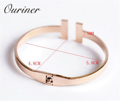 Image of Stainless Steel Gold-Color Letter Bracelet Cuff Bangle - Rosecolor