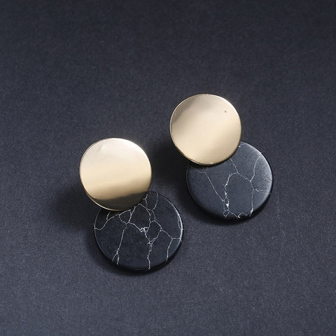 Image of Round Stud Earrings Black Stone Earrings - Rosecolor