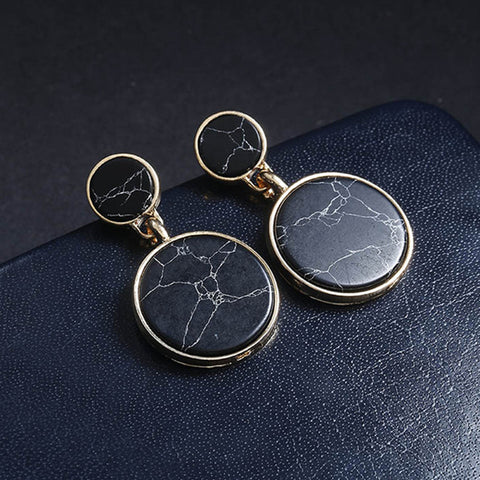 Image of Round Stud Earrings Black Stone Earrings - Rosecolor