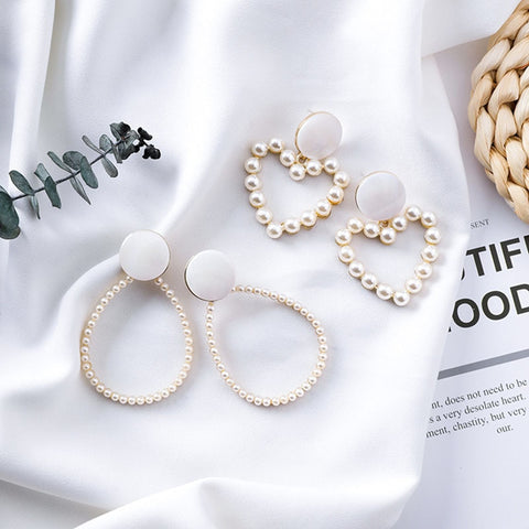 Image of Pearl Heart Oval Earrings - Rosecolor