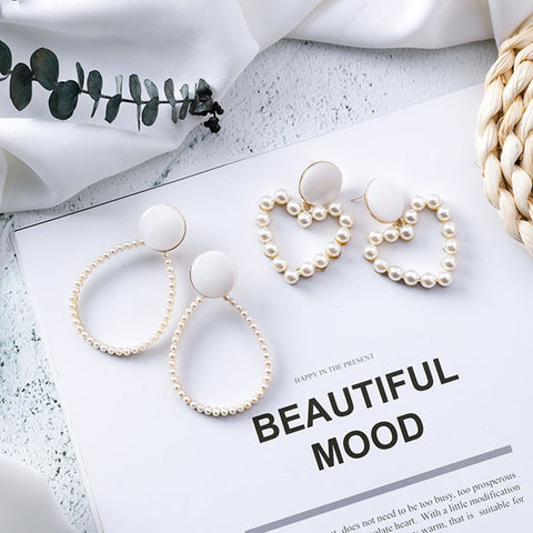 Image of Pearl Heart Oval Earrings - Rosecolor