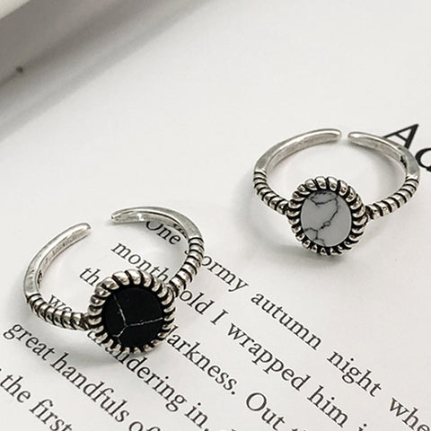 Image of Silver White Marbled Stone Ring - Rosecolor