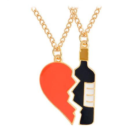 Image of Red Heart & Wine Bottle Best-friend Necklace - Rosecolor