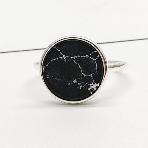 Image of Silver White Marbled Stone Ring - Rosecolor