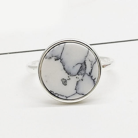 Image of Silver White Marbled Stone Ring - Rosecolor