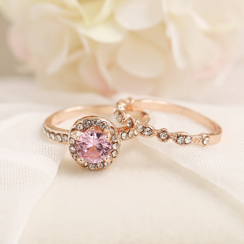 Image of Luxury White Pink Stone Crystal Ring - Rosecolor