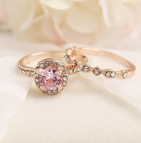 Image of Luxury White Pink Stone Crystal Ring - Rosecolor