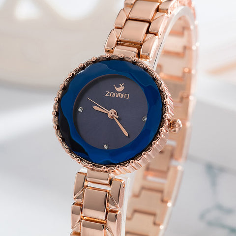 Image of Luxury Blue Face Diamond Watch - Rosecolor