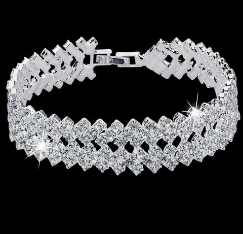Image of Double Layer Crystal Silver Bracelet - Rosecolor