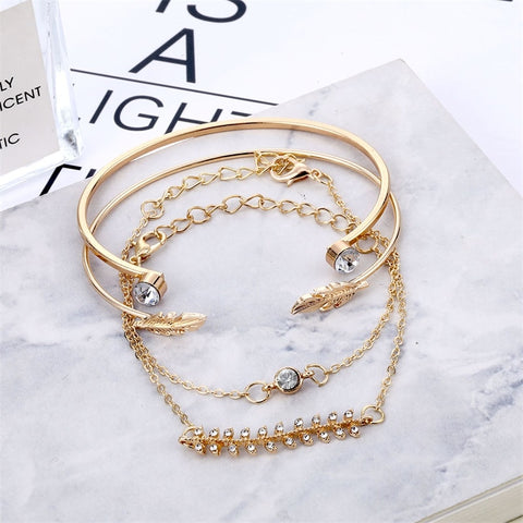 Image of 4 Pcs/set Crystal Leaves Gold Bracelet - Rosecolor