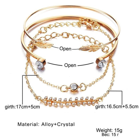Image of 4 Pcs/set Crystal Leaves Gold Bracelet - Rosecolor