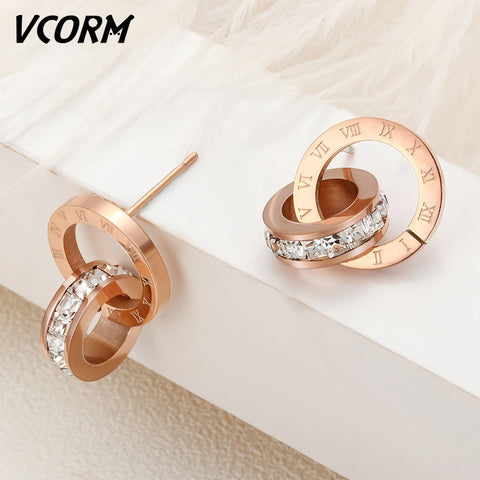 Image of Roman Numerals Rose Gold Stud Earrings - Rosecolor