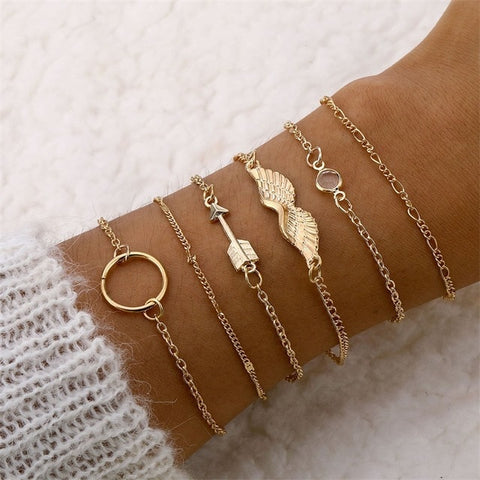 Image of 4 Pcs/set Crystal Leaves Gold Bracelet - Rosecolor