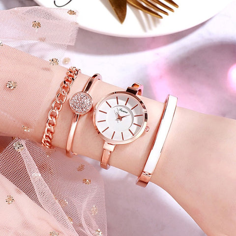 Image of 5pc Rose Gold Diamond Watch Set - Rosecolor