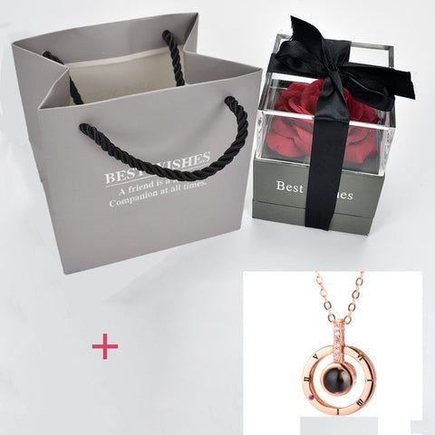 Image of ROSE JEWELRY GIFT BOX - HIDDEN I LOVE YOU LANGUAGES NECKLACE - Rosecolor