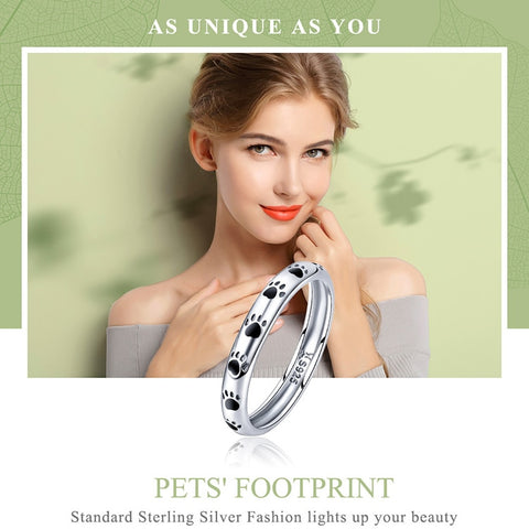 Image of Sterling Silver Stackable Dog Cat Paw Print Ring - Rosecolor