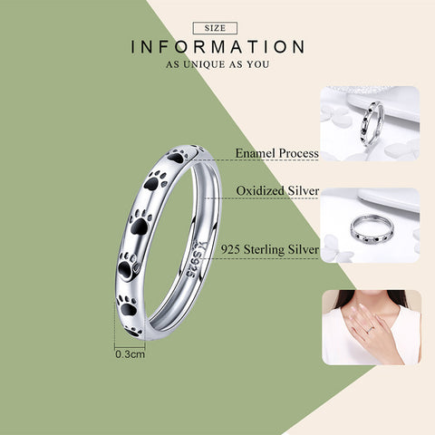 Image of Sterling Silver Stackable Dog Cat Paw Print Ring - Rosecolor