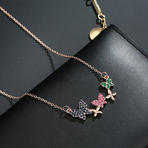Image of Crystal  Butterfly Necklace - Rosecolor