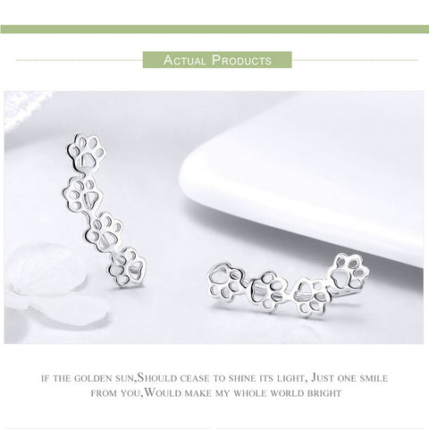 Image of Sterling Silver Pet Paw Print Earrings - Rosecolor