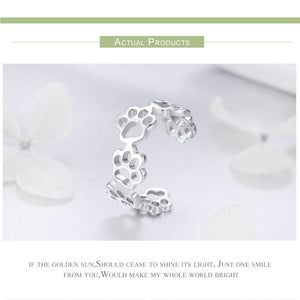 Sterling Silver Cat Dog Paw Print Ring