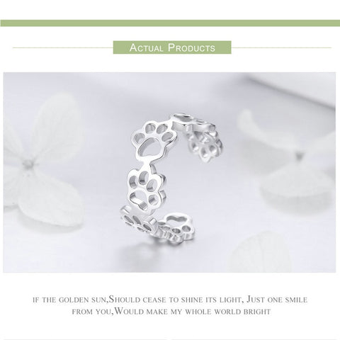 Image of Sterling Silver Cat Dog Paw Print Ring - Rosecolor