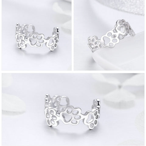 Image of Sterling Silver Cat Dog Paw Print Ring - Rosecolor