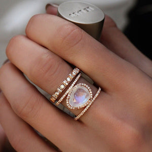 Moonstone Diamond Ring 14k Rose Gold - Rosecolor