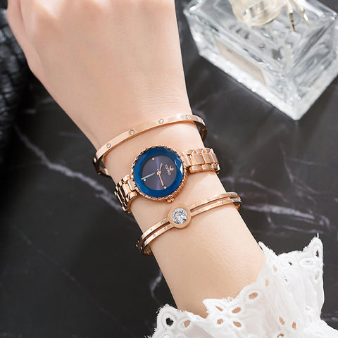 Image of Luxury Blue Face Diamond  Watch - Rosecolor