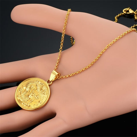Image of Vintage Gold Dragon Necklace - Rosecolor