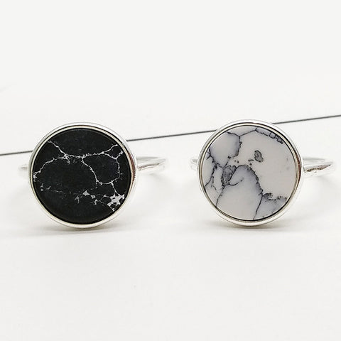 Image of Silver White Marbled Stone Ring - Rosecolor