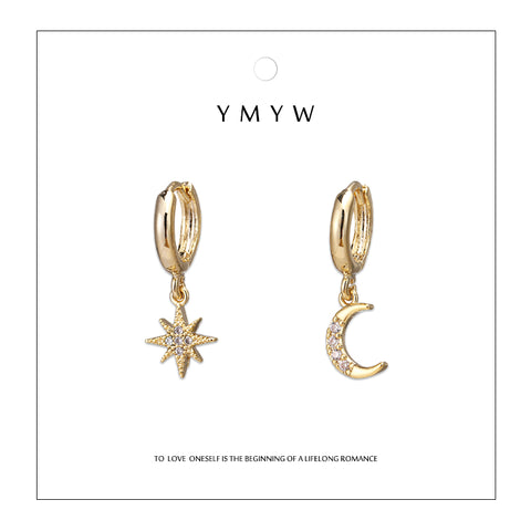 Image of Star & Moon Dangle Earrings - Rosecolor