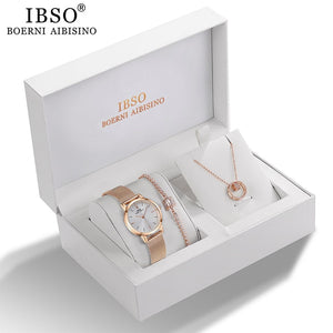 Women's Quartz Watch Set Rose Gold Crystal - Rosecolor