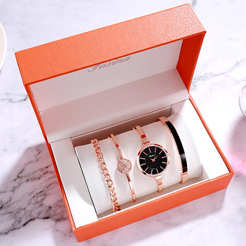 Image of 5pc Rose Gold Diamond Watch Set - Rosecolor