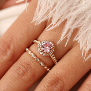 Luxury White Pink Stone Crystal Ring - Rosecolor