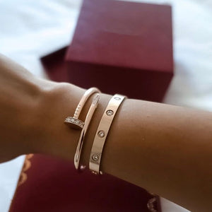 Crystal Love & Crystal Stainless Steel Cuff - Rosecolor