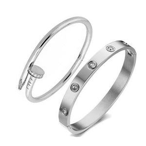 Crystal Love & Crystal Stainless Steel Cuff
