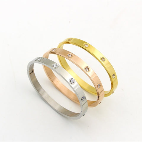 Image of Crystal Love & Crystal Stainless Steel Cuff - Rosecolor