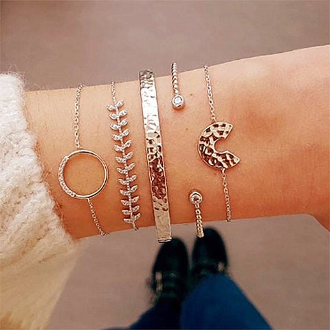 Image of 4 Pcs/set Crystal Leaves Gold Bracelet - Rosecolor