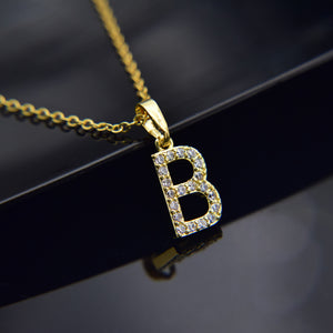 Cubic Zircon Alphabet Pendant Gold Silver Necklace