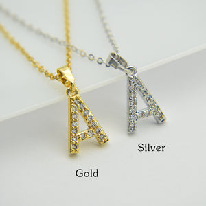 Cubic Zircon Alphabet Pendant Gold Silver Necklace - Rosecolor